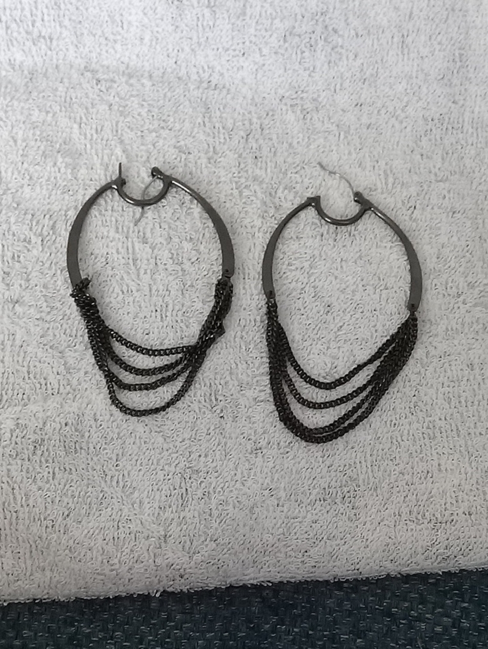 Vintage Black Multi-Chain Hoop Drop Earrings
